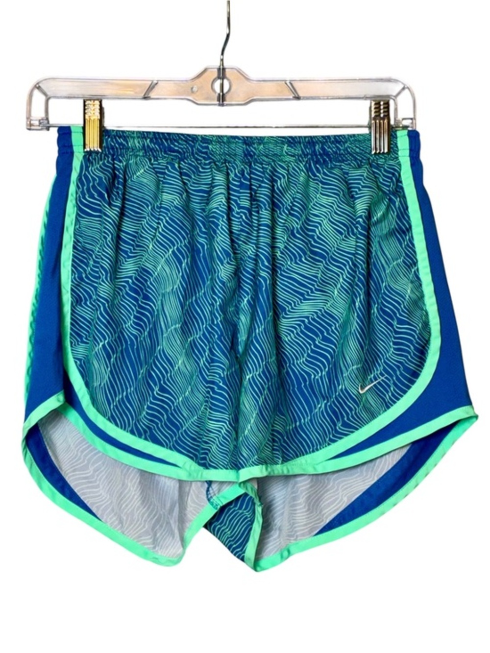 Nike Dri-Fit Running Athletic Workout Blue w/ Green Wavy pattern & trim shorts
